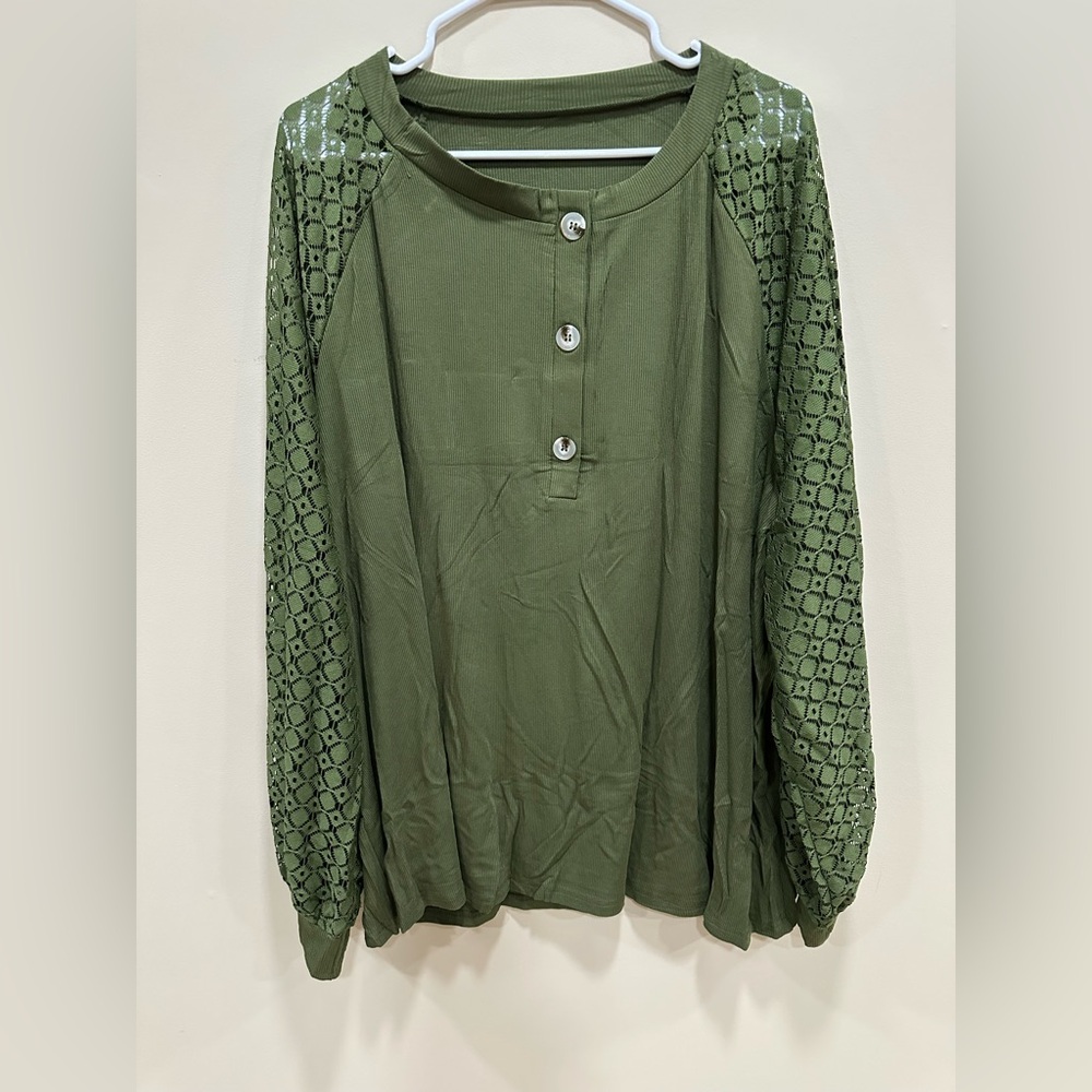 Eytino Women's Top Green Long Sleeve Round Neck Button 5X